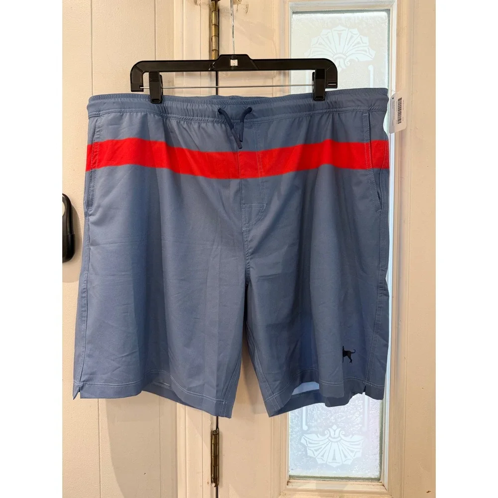 The Black Dog Mens Stripe Swim Trunk Denim Red XL M2044 Board Shorts NWT